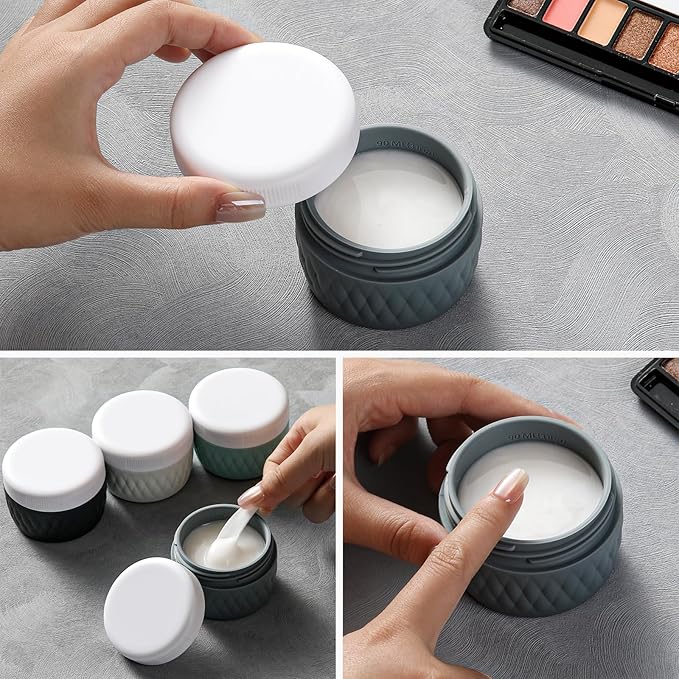Travel Containers for Toiletries, Silicone Cream Jars BPA-Free, TSA Approved 3oz Travel Size Containers, Leak-proof Silicone Jars with Lid for Cosmetic Face Hand Body Cream (4 Pack)