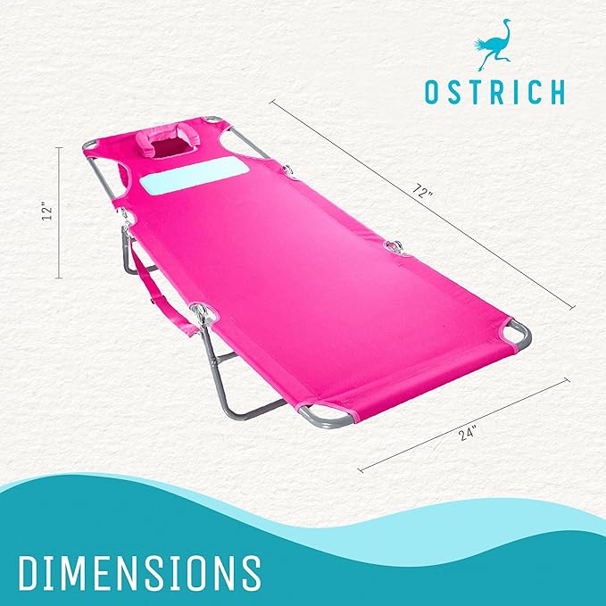 Ostrich Ladies Comfort Lounger with Chest Support, Portable Reclining Outdoor Patio Beach Lawn Camping Pool Tanning Chair, Pink, Chaise Lounge Only