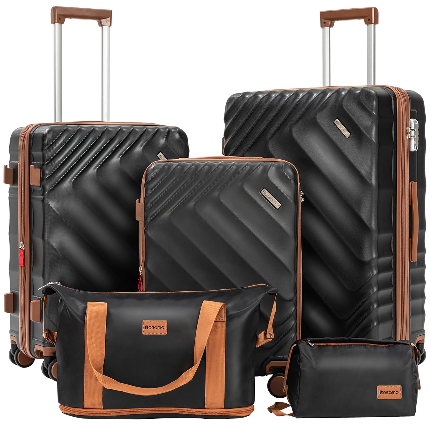Rosamo 5 Piece Luggage Set Expandable Hardside, 20/24/28in Suitcases with Matching Travel Bags, 22x14x9 Airline Approved Carry On, TSA Lock, Spinner Wheels, ABS+PC