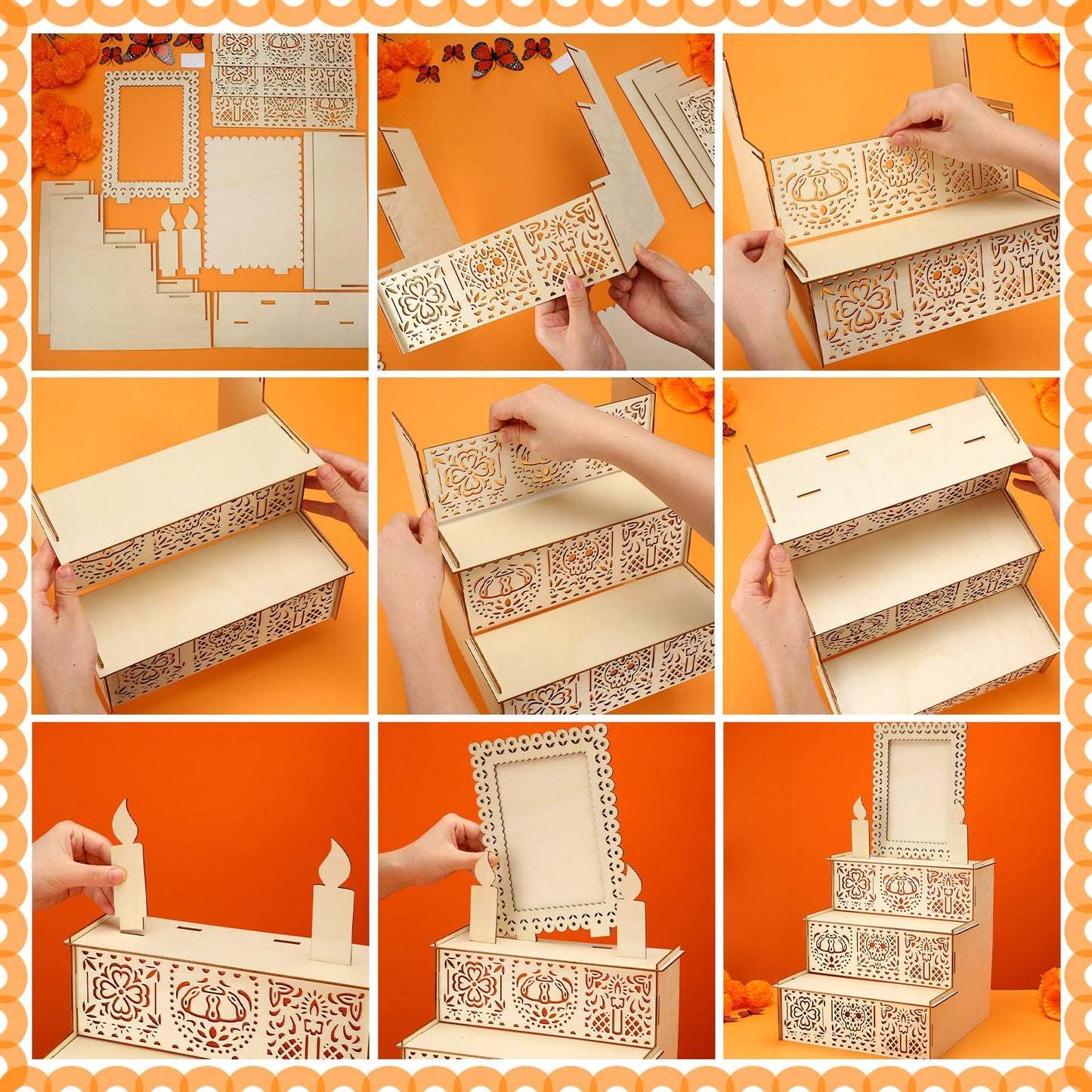 Colingmill 76 Pcs Dia De Los Muertos Decorations Set Ofrenda Altar Wooden Shadow Box Day of The Dead Banners Light up Marigold Mexican Papel Picado Butterfly Hanging Garlands for Altar Decor Supplies