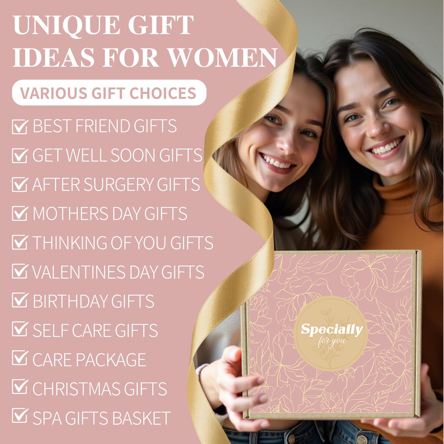 Birthday Gifts for Women Self Care Gifts Get Well Soon Gifts, Rose Relaxing Spa Gifts Basket Care Package w/Luxury Flannel Blanket, Unique for Mom Her Friend Sister Wife Grandma