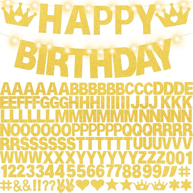 167Pcs DIY Glitter Customizable Banner Kit Custom Banner Happy Birthday Personalized Letter Banners Decor for Christmas Ba...