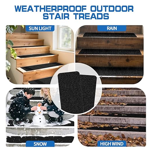 LadyRosian Outdoor Stair Treads Non Slip 15-Pack Black 6" x 30" - Weather Resistant Adhesive Heavy Grip Tape - Waterproof Anti Skid Strips