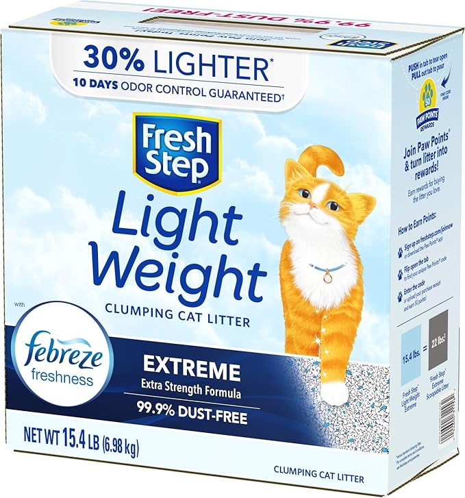 Fresh Step Clumping Cat Litter, Lightweight, Extreme, Long Lasting Odor Control Kitty Litter with Activated Charcoal, Low Dust Formula, 15.4 lb (Pack of 2)