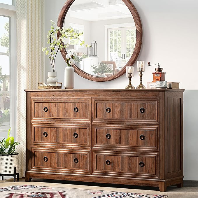 Joaxswe Farmhouse Dresser and Nightstand Sets, Furniture Sets 18" Night Stand with Charging Station and 6 Drawers Dressers for Bedroom, 54" Dressers and Nightstand Set for Bedroom, Living Room