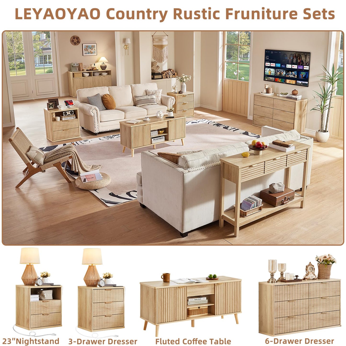 LEYAOYAO 48" Fluted Lift Top Coffee Table with Hidden Storage & Adjustable Shelves, Lifting Tabletop Large Rectangular Coffee Tables, Mid Century Modern Wood Center Table for Living Room, Natural