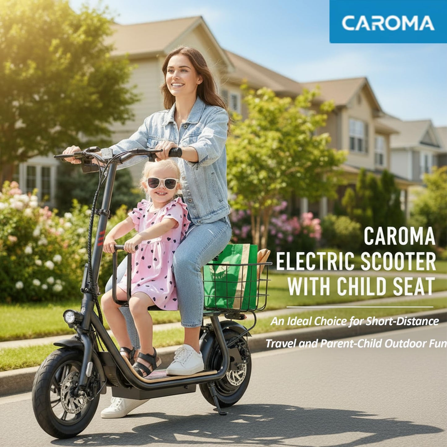 Caroma Peak 1200W Electric Scooter with Seat, Electric Scooter Adults with 12" Shock-Absorbing Tires, 500Wh Battery up to 30 Miles&20MPH, Foldable Electric Bike with Seat for Commuting(White)
