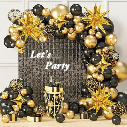 AivaToba Black and Gold Balloon Arch Kit, 126PCS Black and Gold Party Decorations for 2026 Prom, Anniversary, Graduation, ...