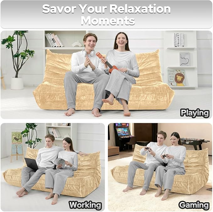 HABUTWAY Bean Bag Chair, Giant Bean Bag Chairs for Adults, 3 Seater Fireside Chair, Lazy Large Floor Bean Bag Sofa for Living Room, Bedroom, Dorm, Office (Khaki)