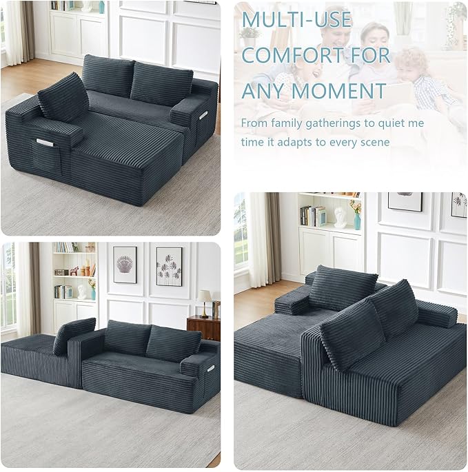96" Cloud Sectional Couch with L-Shape Chaise, Modern Corduroy Boneless Couch for Living Room,Memory Foam Sofa with Deep Seat,No Assembly Required (Dark Gray,Left-Facing Chaise)