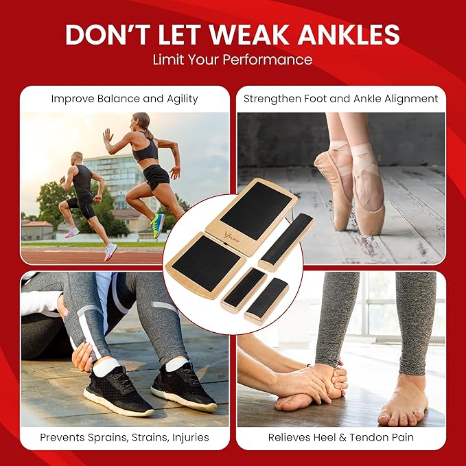 Velifit Ankle Strengthener & Axis Board, Bamboo Ankle Balance Boards for Physical Therapy, Blackboard Foot Trainer & Foot Strengthener, Giboard for Balance Training, Axisboard for Leg Stability