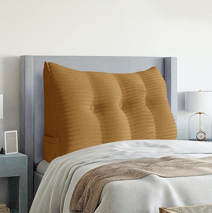 Wedge Headboard Pillow Dorm Room Reading Pillow Back Support for Sitting Up in Bed Bolster Lumbar Cushion Body Positioning Bedrest Corduroy (Khaki, Twin (39 * 8 * 20in))
