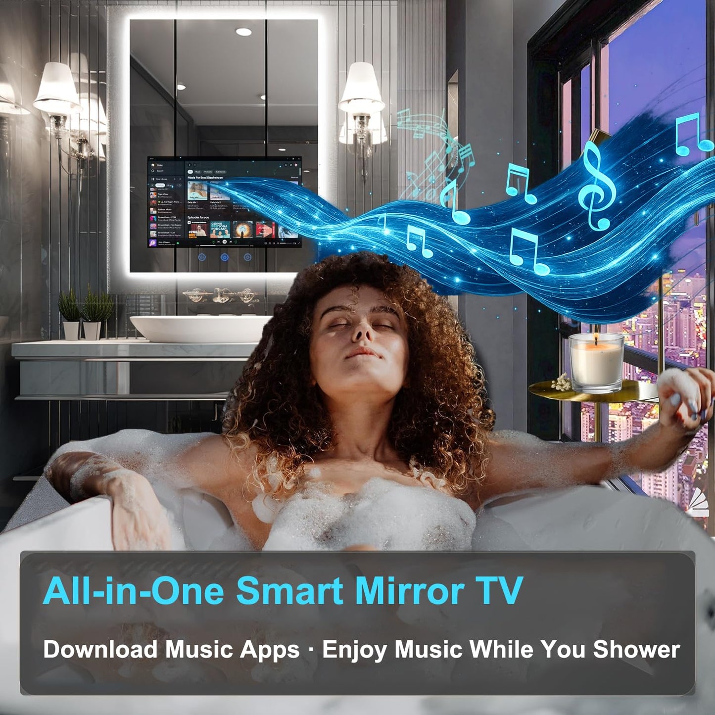 Haocrown 24x32 Inch Bathroom Vanity Mirror with 21.5" Touch Screen Smart System, Side-Lit LED Ambient Lighting, IP66 Waterproof & Anti-Fog, Streaming Apps, Wi-Fi Bluetooth HDMI, Wall Mounted (2026)