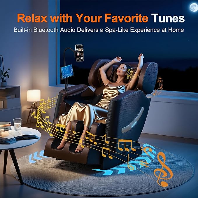 2025 Massage Chair Full Body, Zero Gravity Shiatsu Massage Recliner Chair, 10 Fixed Rollers, Waist and Foot Heating, 6 Auto Mode, Touch Screen Controller, Gift for Family (Brown)