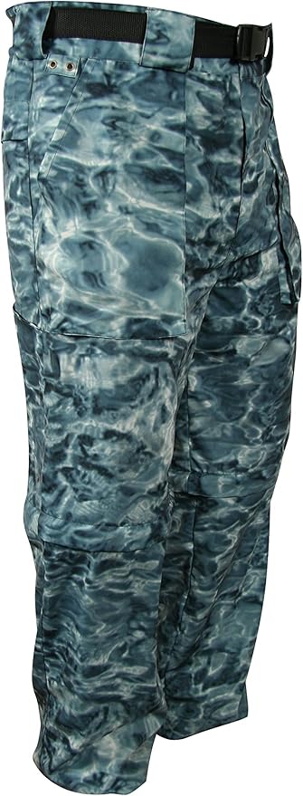 Aqua Design: Fly Fishing Mens Convertible Wading Pants Zip Off Legs Shorts: Misty Sky: Size Small