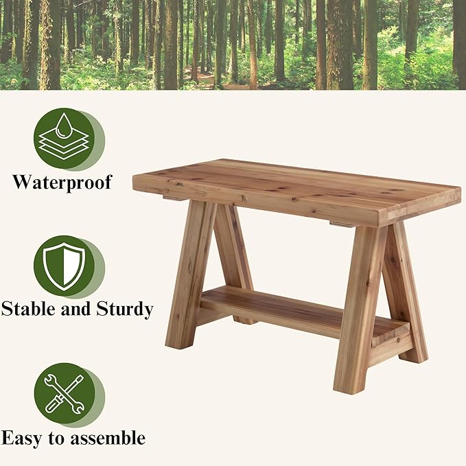Janoray 30" Entryway Bench with Storage Farmhouse Narrow Dining Bench Shoe Rack Small Wooden Benches Holds up to 300lbs for Hallway Living Room Dining Room Bedroom，2 Tiers, Natural