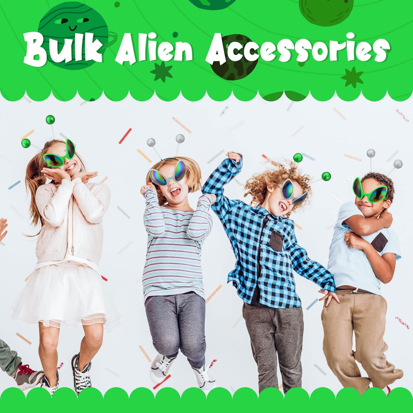 Yuxung 48 Pcs Alien Glasses and Headband Set Alien Rainbow Lens Sunglasses Glasses Boppers Antenna Glitter Martian Headband