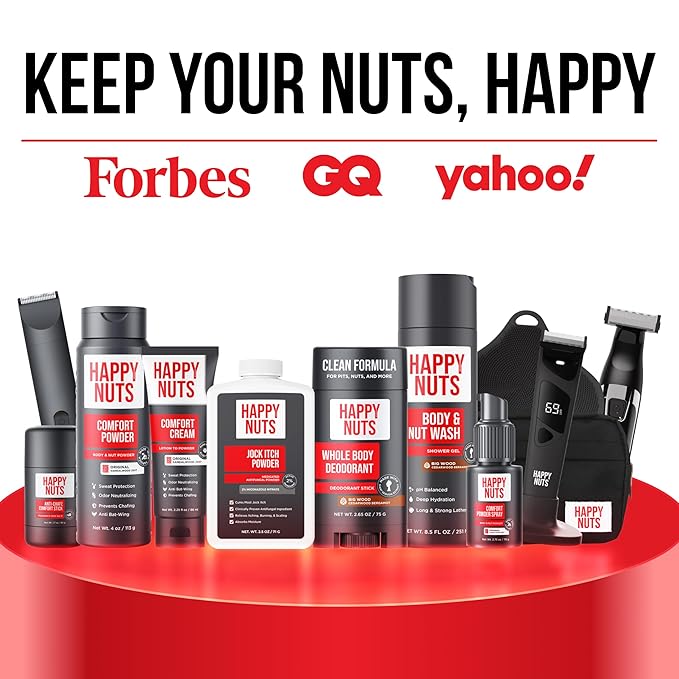 Happy Nuts Holiday Anti Chafing Deodorant Festive Essentials Bundle Kit - Perfect Men's Gift for Christmas - Includes Anti Chafing Comfort Cream Deodorant, Chafe Stick & Cheeky Ornament