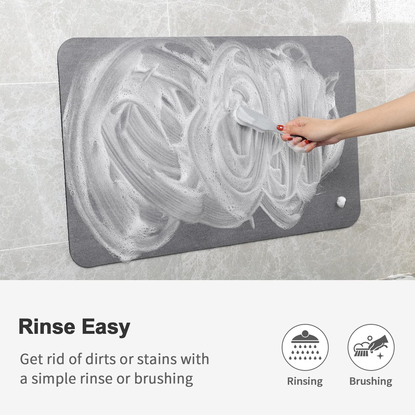 Stiio Bath Mat for Bathroom, Flat Bath Rug Super Absorbent Quick Dry, Non Slip Thin Bathroom Mats Fit Under Door, Easy Clean Washable Shower Mat Carpet for Kitchen, Bathtub, Sink, Grey 15x23 inches