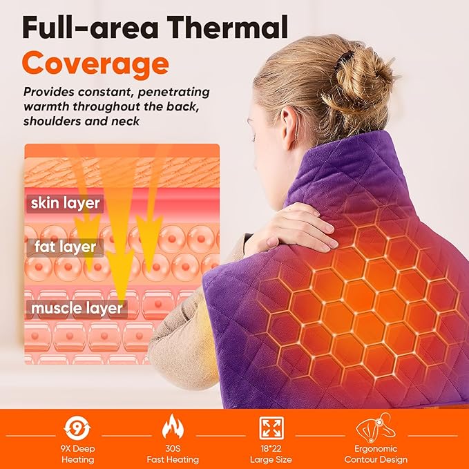 Purple Weighted Heating Pad for Neck Shoulders and Back, Valentines Day Gifts for Her Women Wife, Birthday Gifts for Mom Older Women, Electric Heated Blanket with 9 Heat Options 4 Auto-Off Timer