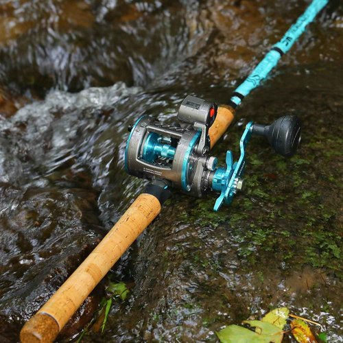 Sougayilang Inshore Fishing Rod Combo with Line Counter Fishing Reel Suitable for Catfish, Salmon/Steelhead, Striper Bass Fishing - Right Handled,