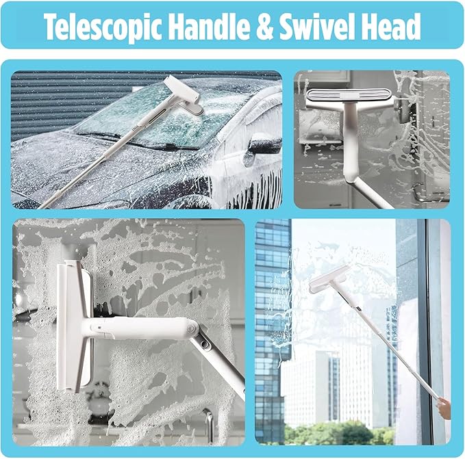 Professional Window Cleaner - Glass and Glass Surface Cleaner - Window Cleaning Squeegee Kit - Window Vacuum Cleaner Squeegee Includes Microfiber Cleaning Cloth, Blade and Sponge Head