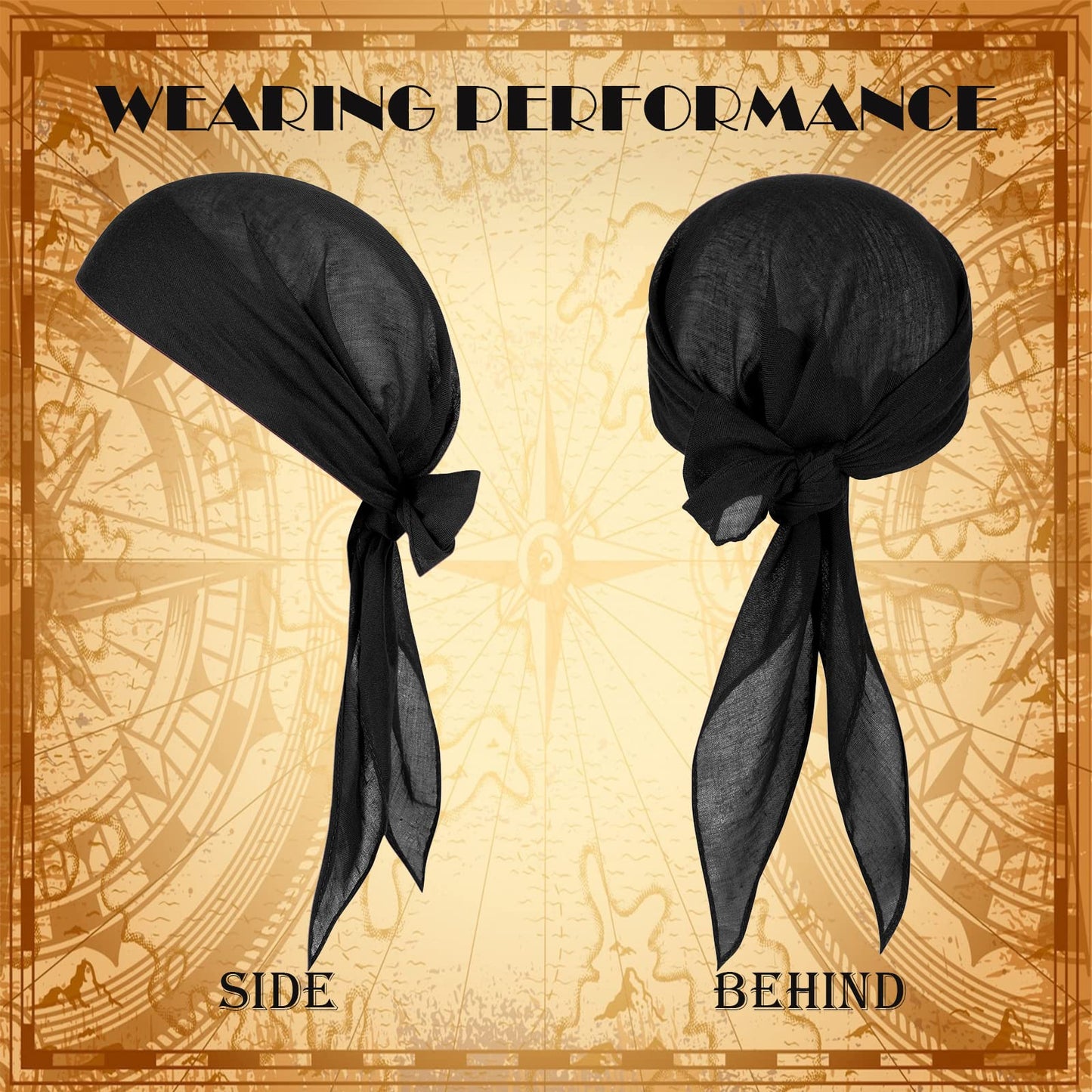 Century Star Halloween Pirate Costume Men Women Pirate Bandana Hat Waist Belt Head Scarf Renaissance Accessories Cosplay 2 Black