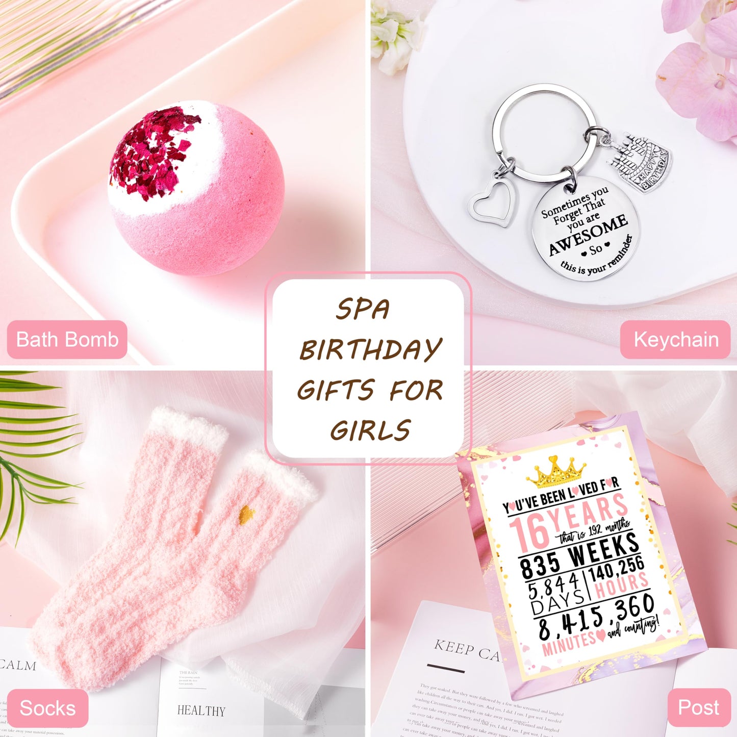 Jumway Birthday Gift Box for 16 Girls - Luxury Pink Teen Milestone Kit with 'Sweet 16' Cup, Rose Gold Mirror, Spa Set - Perfect 16th Birthday Present for Daughter, Sister, Friends