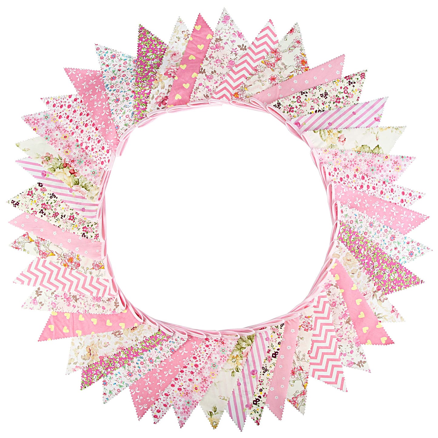 jijAcraft 39Ft Triangle Bunting Banner, 42Pcs Tea Floral Party Bunting Cotton Fabric Flags Pennant Garlands for Birthday Party, Wedding, Baby Shower, Outdoor and Home Decorations (Pink)