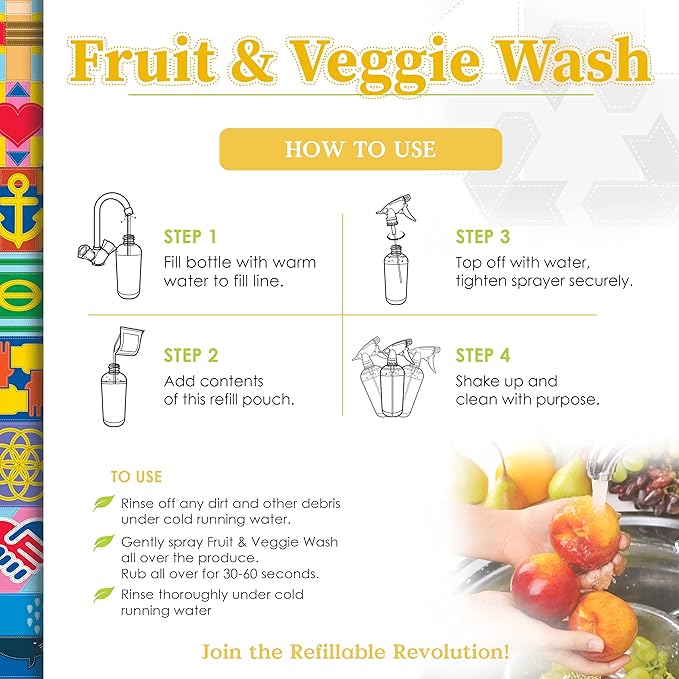 Truly Free Fruit and Vegetable Wash - Veggie Wash Removes 99% of Dirt & Wax | Plant-Based Produce Cleaner Spray | No Aftertaste, Refillable, Made in USA | Fragrance-Free, 16oz