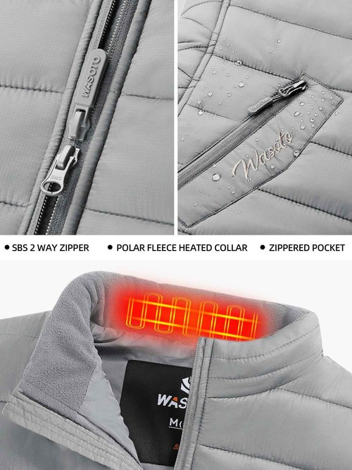 WASOTO Heated Vest Women With 16000 mAh Battery Pack Charger Included Washable Rechargeable For Indoor Outdoor Work Golfing Walking Cycling Ice Skating（Light Grey,S）