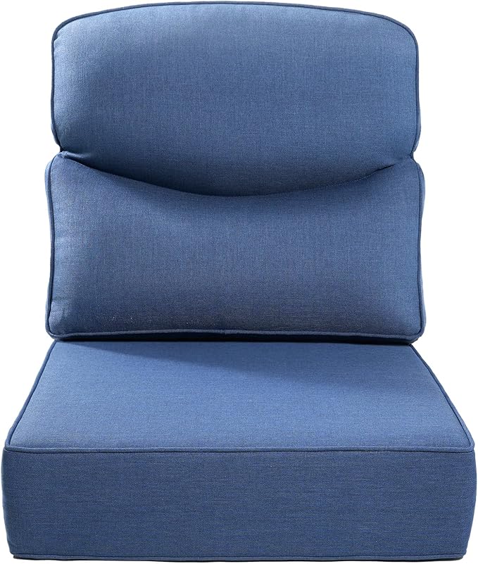 ACTREST Luxury 22x24/22x25 6-Inch Smile Outdoor Cushions - 1 Set Deep Seat Water-Repellent Patio Furniture Replacement Cushion for Wicker Rattan Wood Metal Chair Rocker Loveseat Sofa - Navy Blue