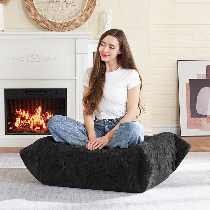 HABUTWAY Bean Bag Ottoman,Foot Rest,Fireside Chair Memory Foam Lazy Bean Bag Sofa for Living Room,Bedroom,Dorm,Office (Ottoman-Black)