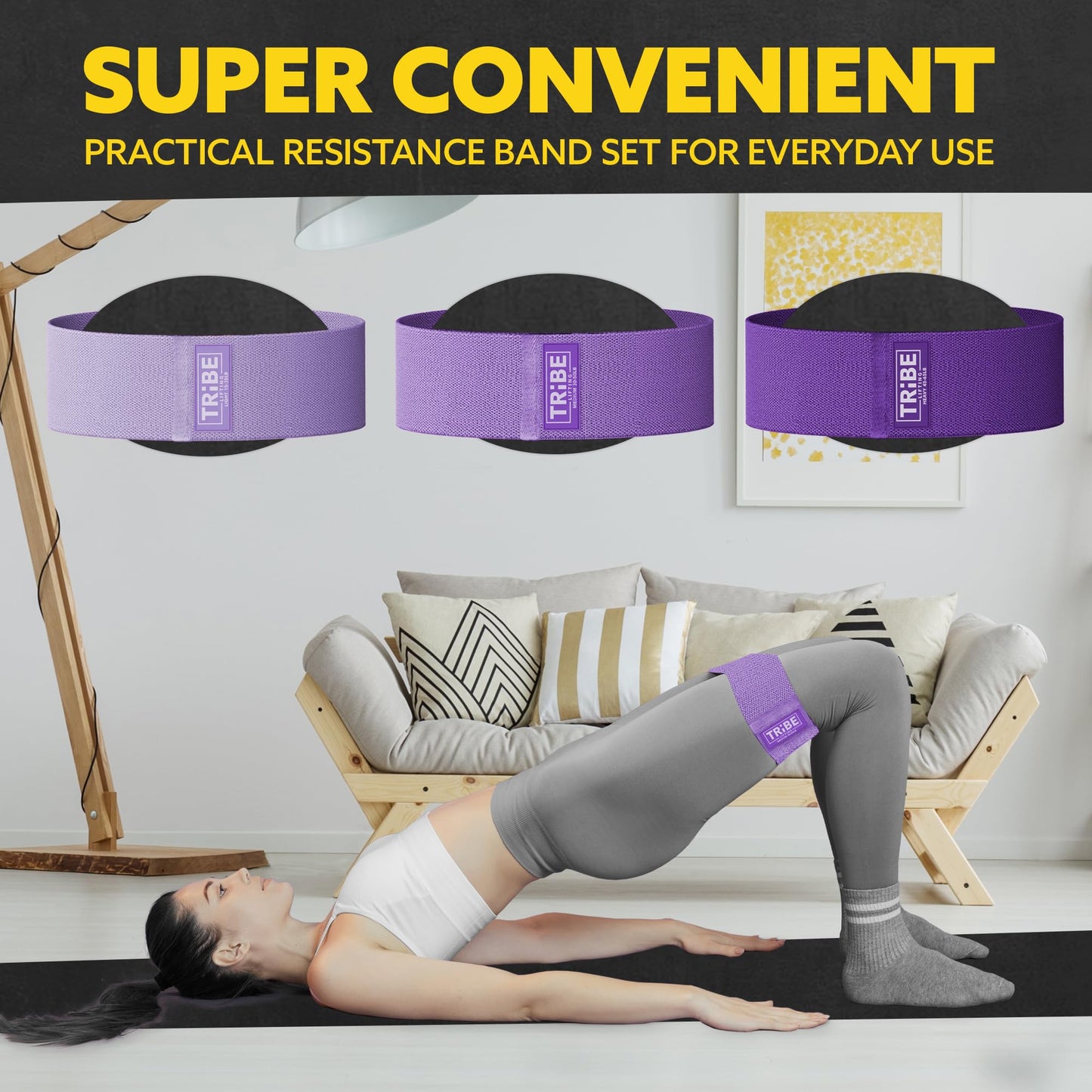 Tribe Lifting Fabric Resistance Bands for Exercise - Hip Bands for Working Out Legs, Glutes, Knees and Thighs for Men and Women - Cloth Circle Booty Bands for Physical Therapy (Purple)