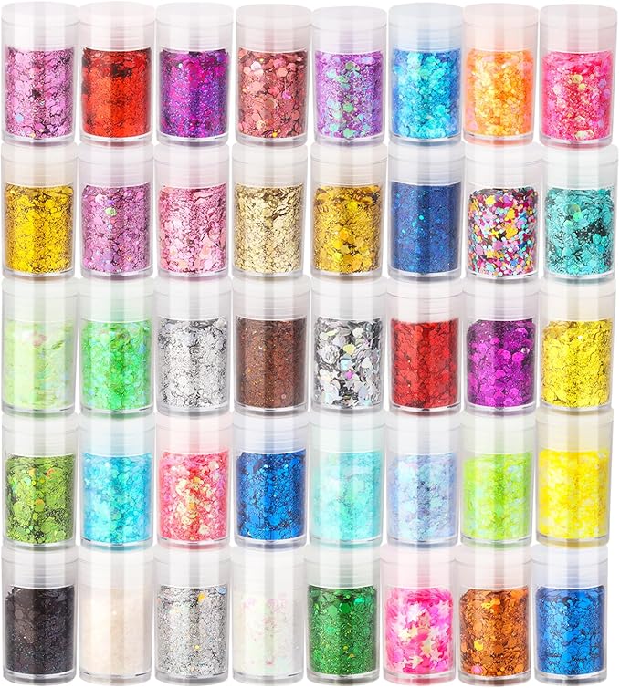 CIYOWTA Holographic Chunky Glitter, Chunky and Fine Mix Sequins, Set of 40 Colors Festival, Iridescent Glitter for Crafts,...
