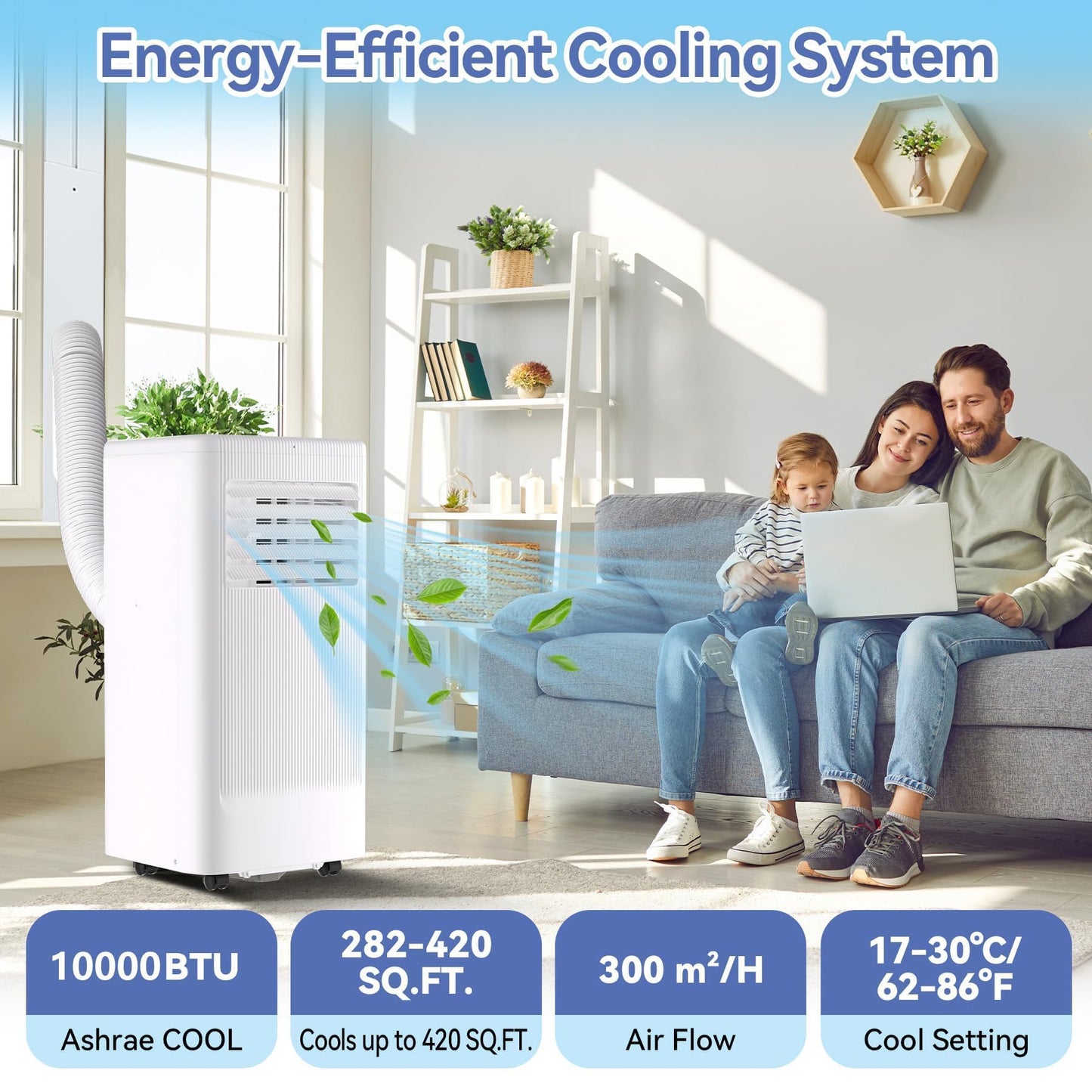 10000 BTU Portable Air Conditioners, 3 in 1 Portable AC with Cool, Dry, Fan Modes, Quiet Air Conditioners Cools Room up to 560 sq.ft, LED Display, Remote & 24H Timer, for Bedroom/Dorms/Apartments
