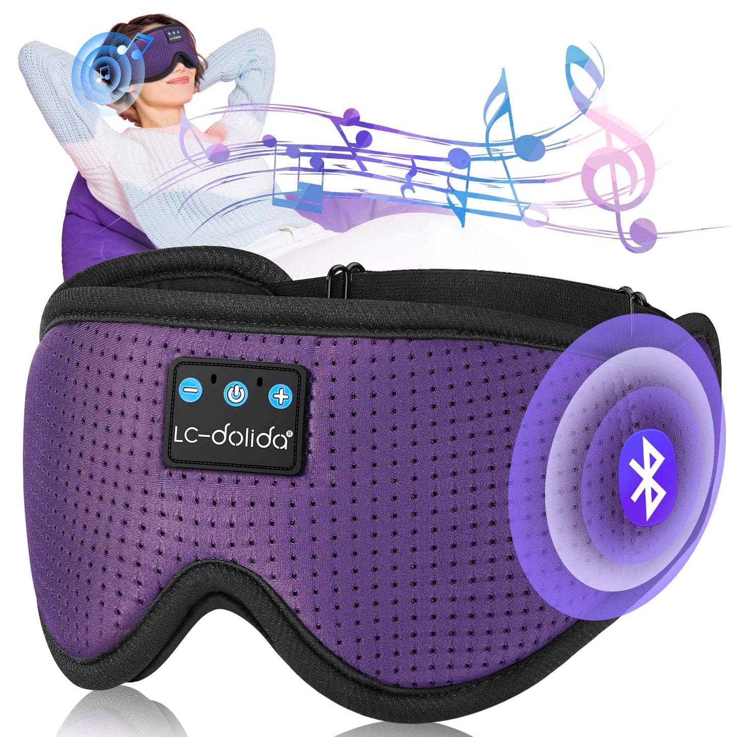 LC-dolida Sleep Mask with Bluetooth Headphones Bluetooth Sleep Mask Sleep Headphones,3D Eye Mask for Sleeping Mask Music Sleeping Headphones for Side Sleepers Meditation Gifts Gadgets for Men Women