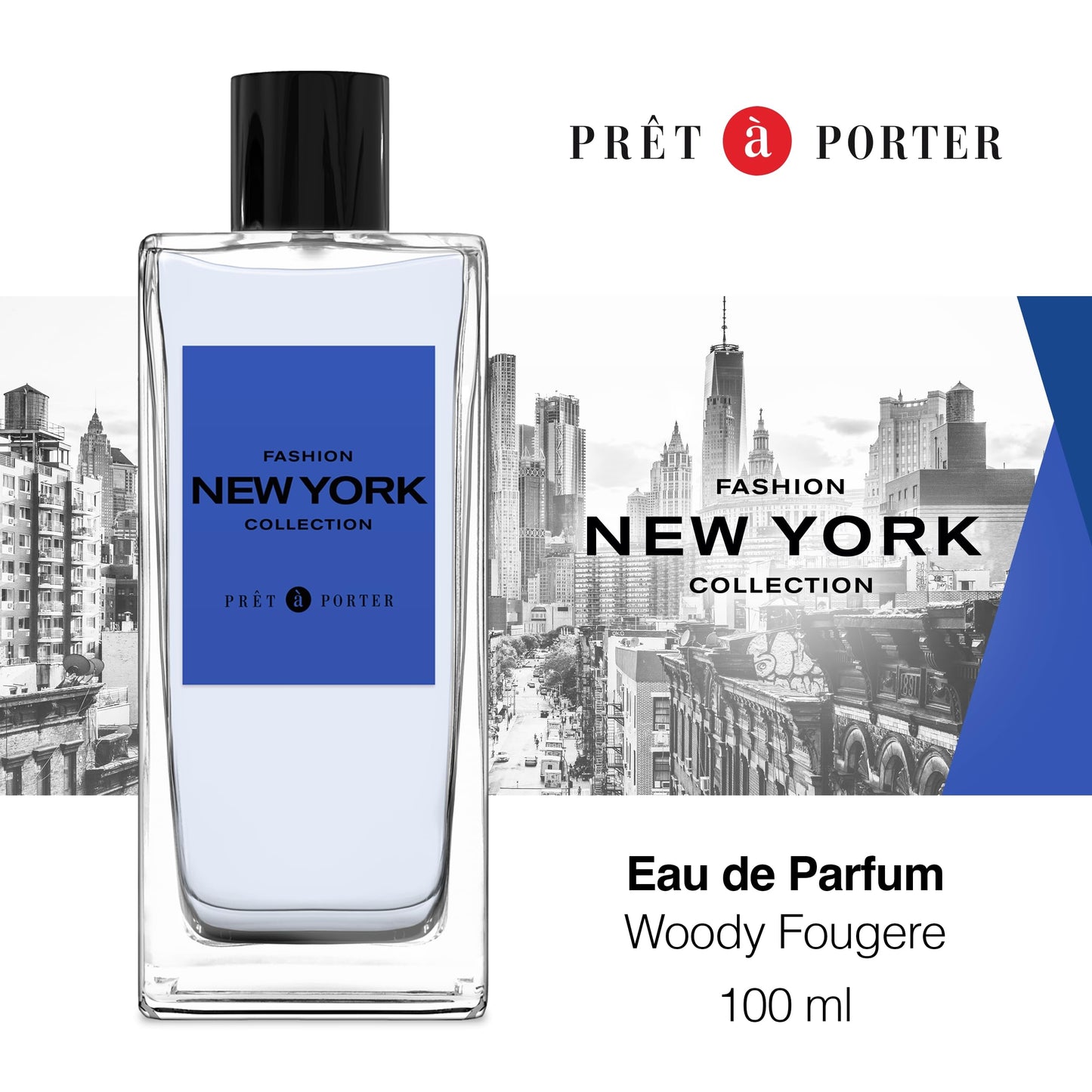 Pret à Porter City Collection New York Eau de Parfum 3.4 fl oz (Pack of 1), Notes of Juniper Berries, Wood, and Cedarwood, Men's Fragrance, Long Lasting, Everyday Fragrance, Travel Size