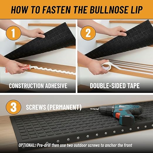 Ottomanson Outdoor Bullnose Stair Treads – Ribbed Heavy-Duty Non Slip Stair Mats – Strong Grip for Concrete, Brick & Textured Steps – Requires Fastening on Wooden & RV Steps, Pack of 5