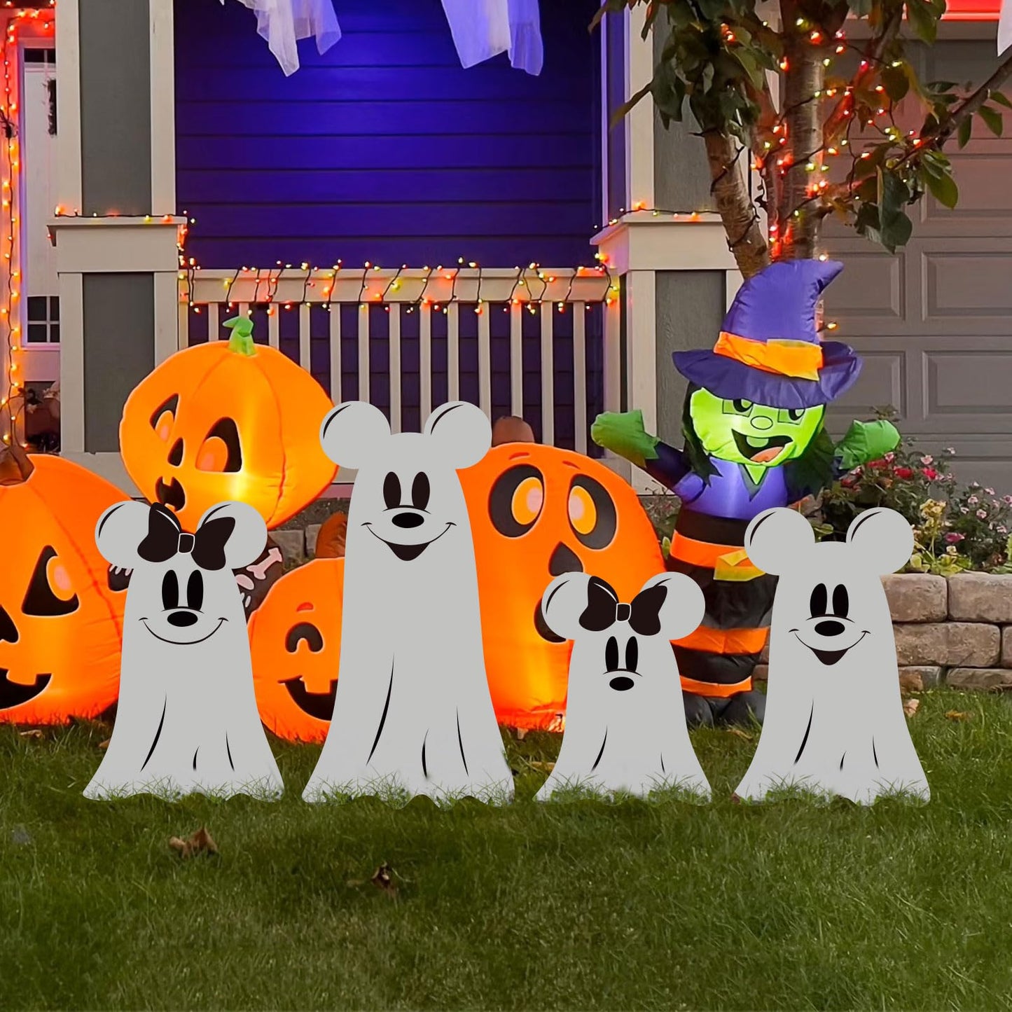 FunAcce Halloween Yard Signs with Stakes, Cute Ghost Decorations Outdoor 4ct, White Plastic Sign Scary Cute Party Outside Decor