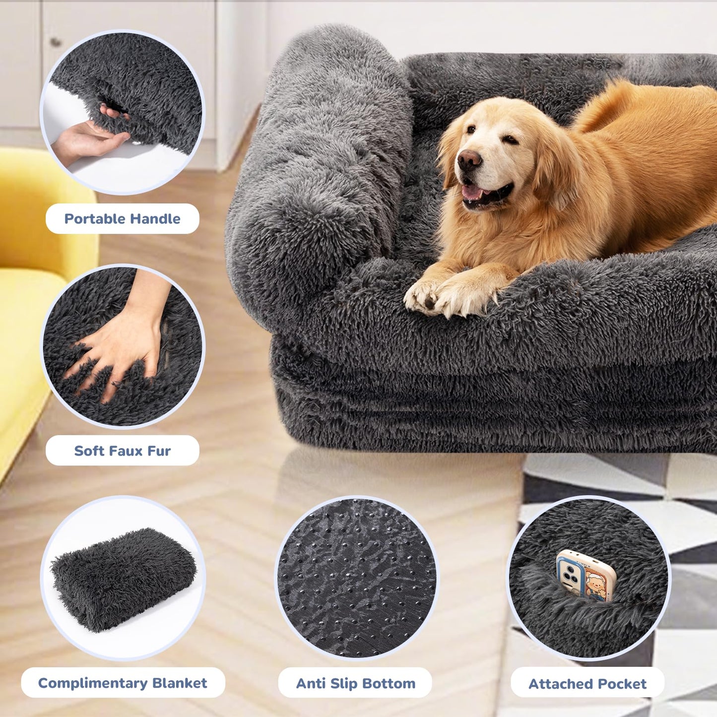 OtterOasis 72" Foldable Human Dog Bed for Adults, Fluffy Faux Fur with Blanket, Orthopedic Washable Dog Bed with Memory Foam and Water Repellent Liner Extra Large Thick for Pet