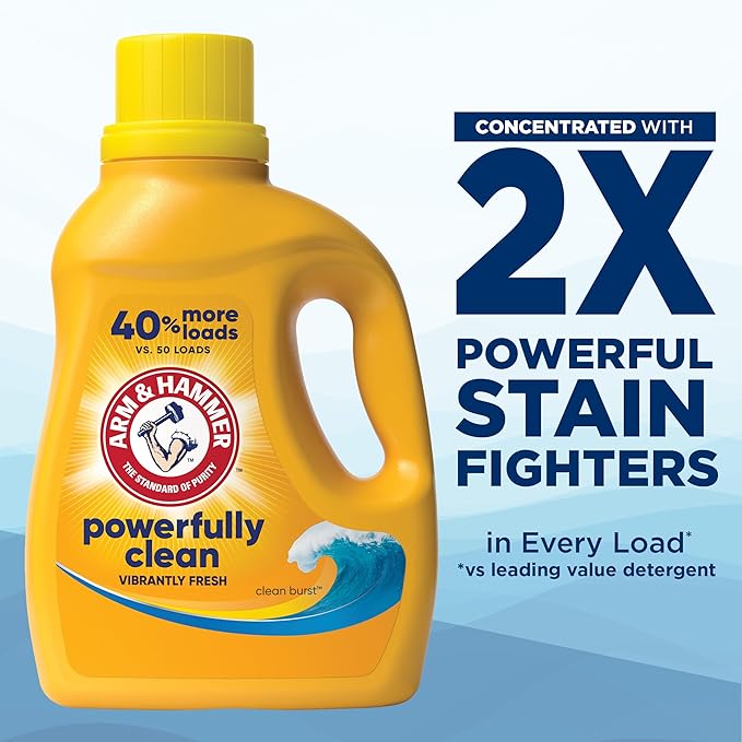 ARM & HAMMER Liquid Laundry Detergent, Clean Burst Fresh, 105 fl oz, 105 Loads, HE Liquid Laundry Detergent