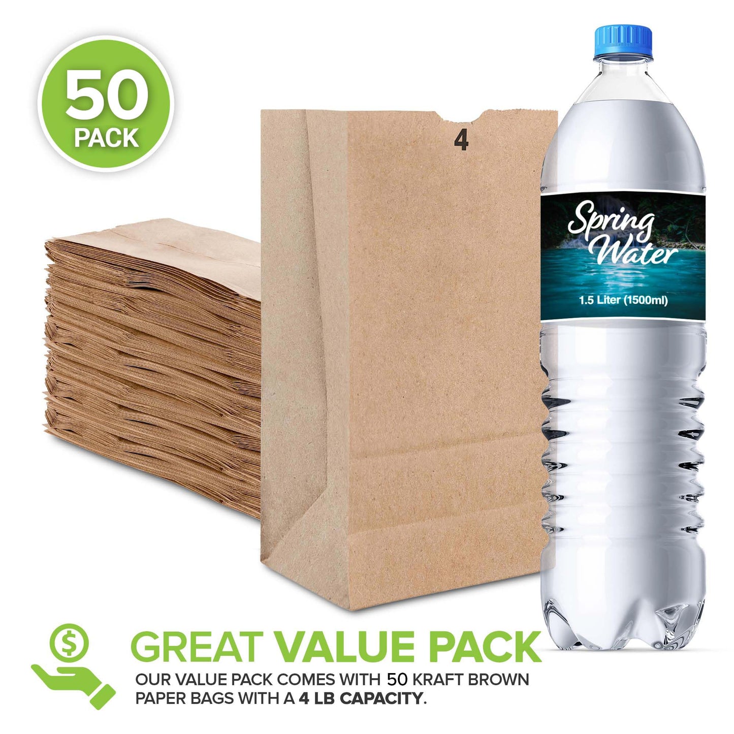 Stock Your Home 4 lb Kraft Brown Paper Lunch Bags (50 Count) – Bulk Disposable Lunch Sacks, Small Blank Bags for Snacks, Sandwiches, Grocery Food, and Arts & Crafts Projects