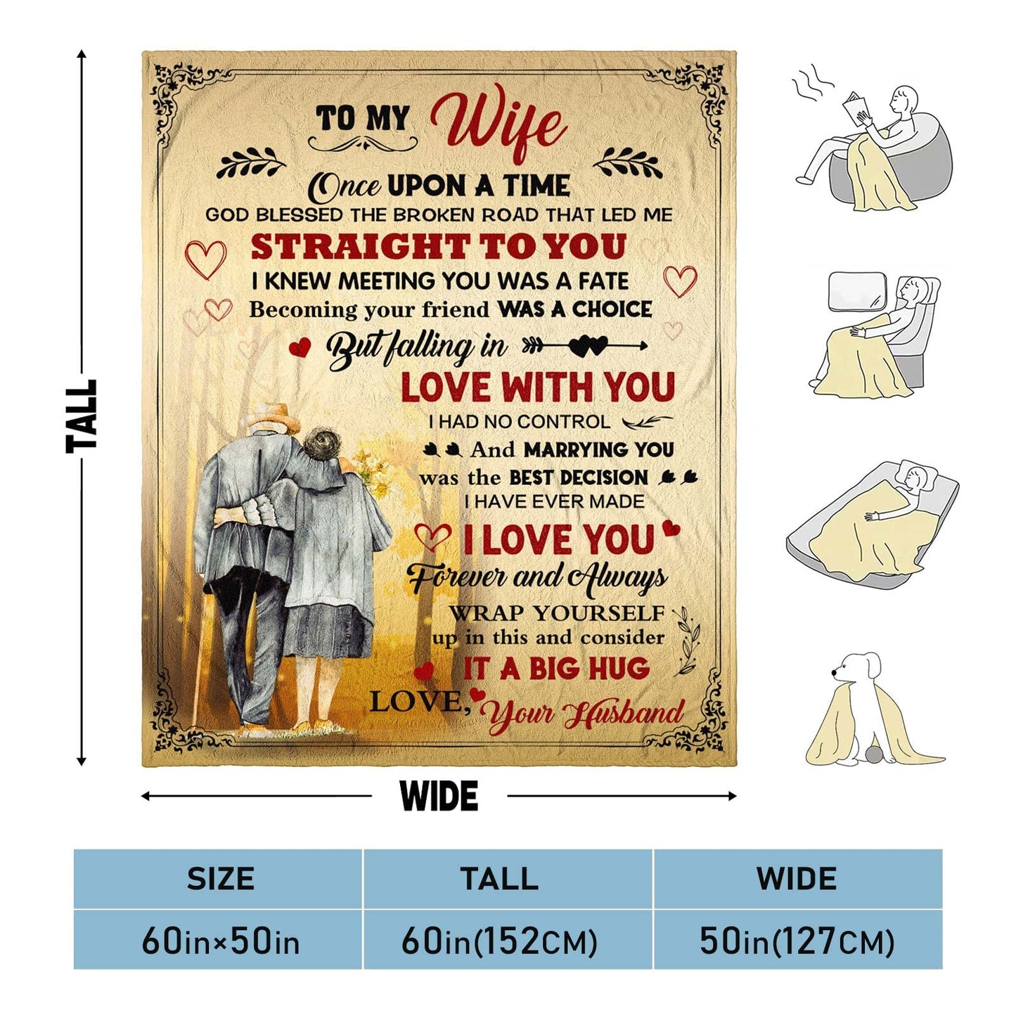 VXDRZGT Wife Blanket from Husband - Wedding Anniversary Romantic Gift for Wife/Her/Women - Gifts for Wifes Birthday - Wifes Birthday Gift Ideas - to My WifeThrow Blanket 60 x 50 inch