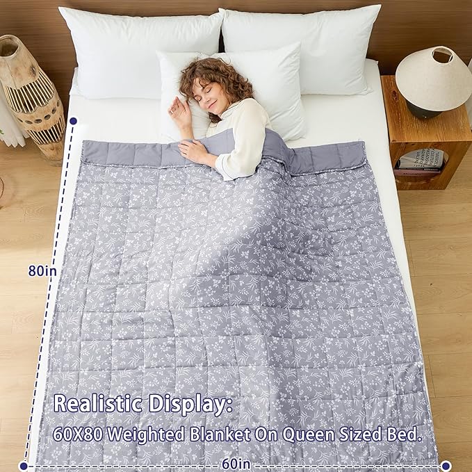 yescool Weighted Blanket for Adults (15 lbs, 60" x 80", Dove Grey) Cooling Heavy Blanket for Sleeping Perfect for 140-160 lbs, Queen Size Breathable Blanket with Premium Glass Bead, Machine Washable