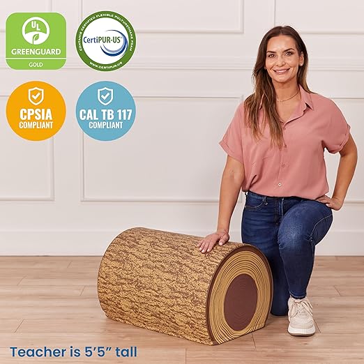 ECR4Kids SoftZone Tree Log Half Bench, 14in, Flexible Seating, Chocolate