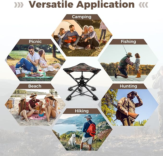 GYMAX 360° Swivel Camping Stool, Portable Folding Stool Seat with Carry Bag, Collapsible & Lightweight for Outdoor Fishing Backpacking Hunting Hiking Travel
