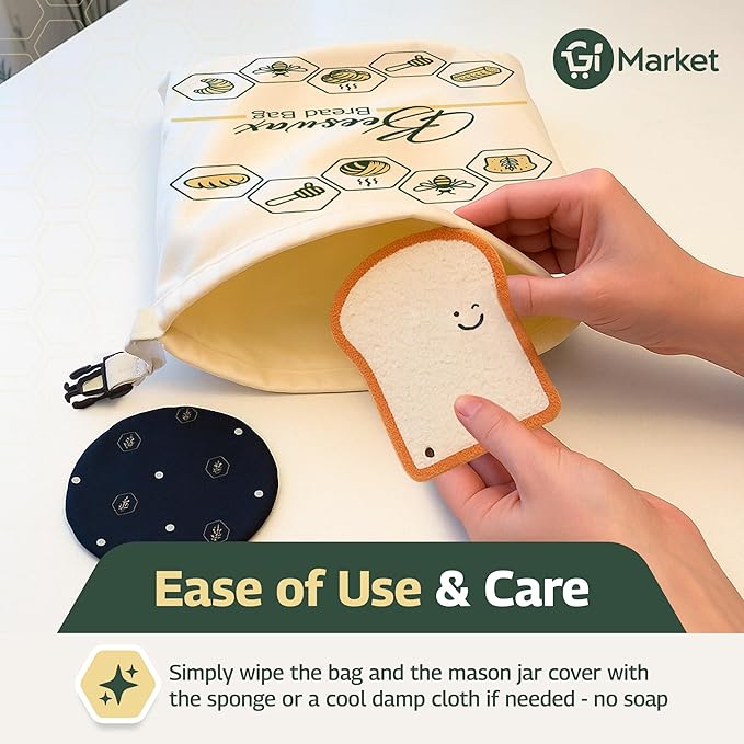 2pack Beeswax Bread Bag for Homemade - Reusable Beeswax Bread Bags for Sourdough Linen Freezer Bags - Storage for Fresh sourdough