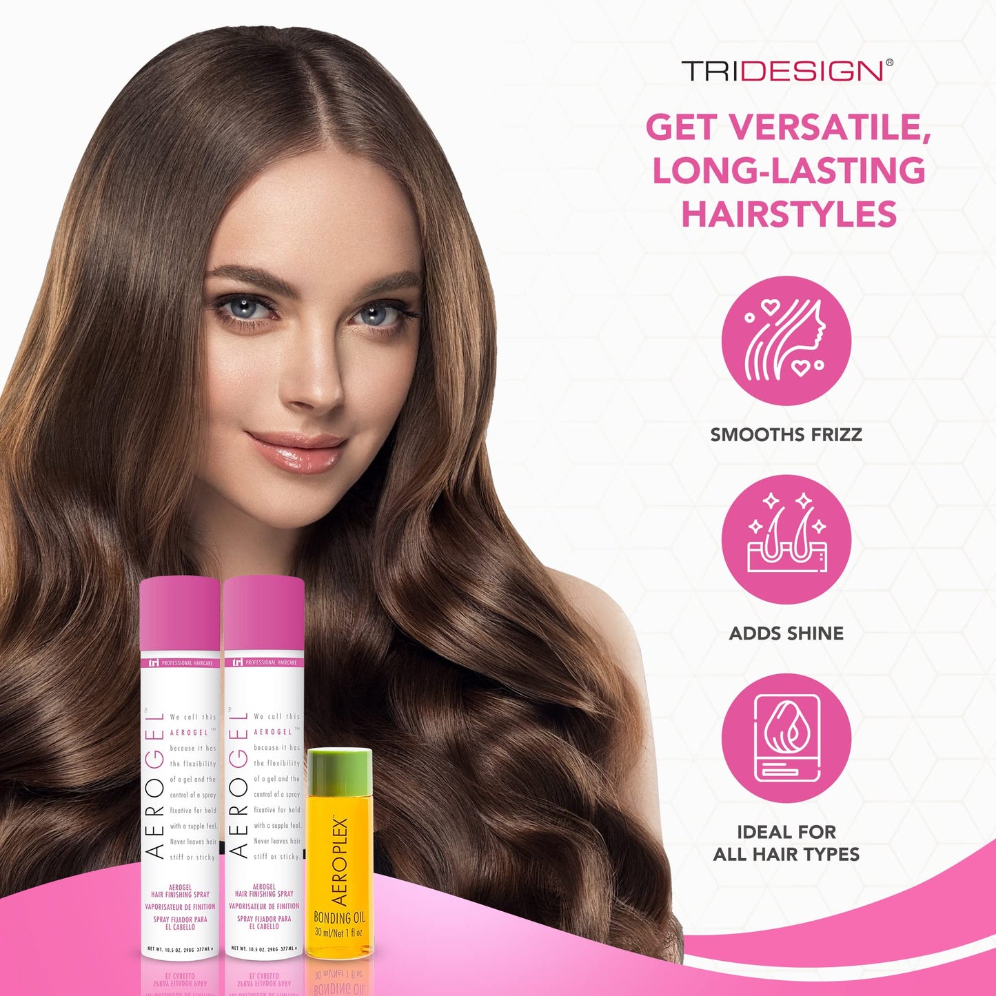TRI Design Aerogel Hairspray & Aeroplex Bonding Oil Bundle - Hair Finishing Spray for Volumizing, Control, Repair & Prevent Brea