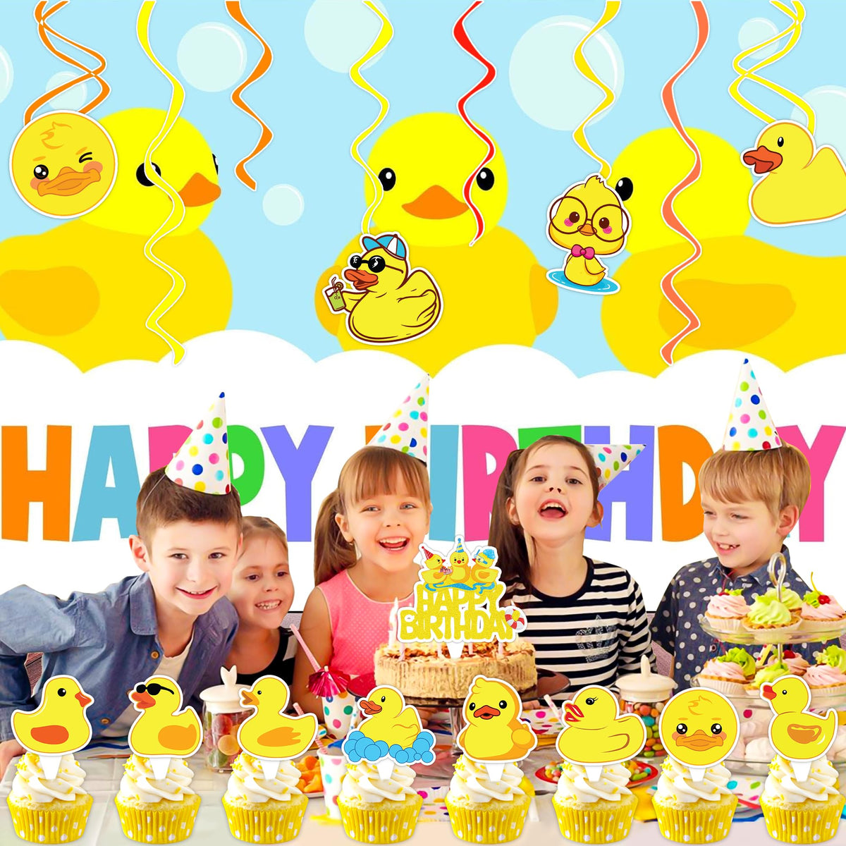 Duck Cake Topper Picks, 25 PCS Rubber Yellow Duck Cupcake Toppers Cake Decorations Ducky Farm Animal Theme Birthday Party Supplies Favors Decor Centerpiece Table for Boys Girls Carnival School Rewards